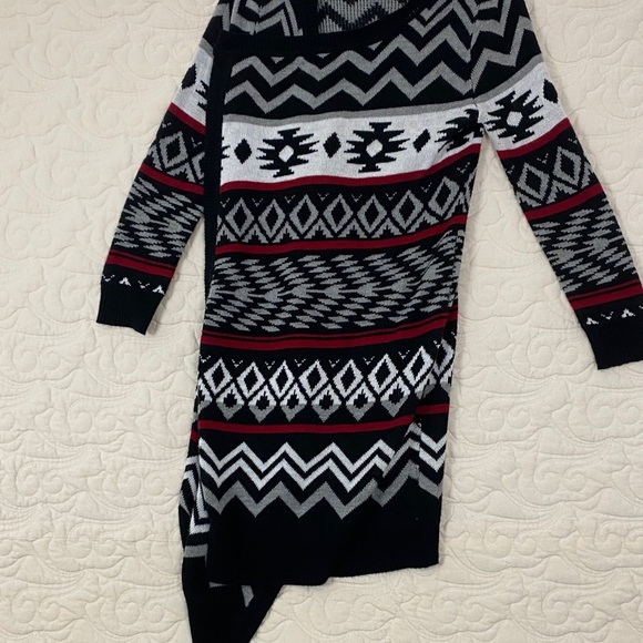 SWS Duster Cardigan Aztec Pattern Waterfall Front Size Large Knit Sweater - Picture 4 of 7